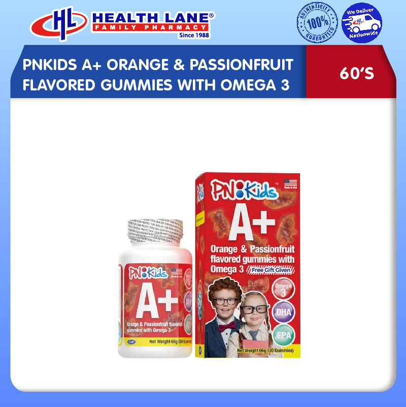 PNKIDS A+ ORANGE & PASSIONFRUIT FLAVORED GUMMIES WITH OMEGA 3 60'S